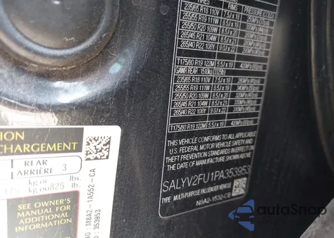 2023 Land Rover Range Rover Velar P400 Hst z USA, uszkodzony, nr VIN SALYV2FU1PA353953